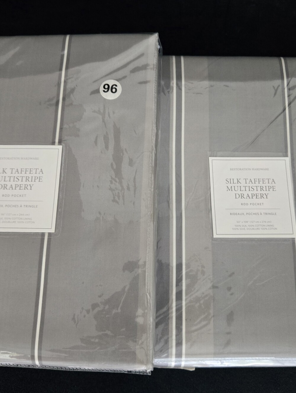 Restoration Hardware Silk Taffeta Multistripe Drapery FOG - 2 PANELS -One Price
